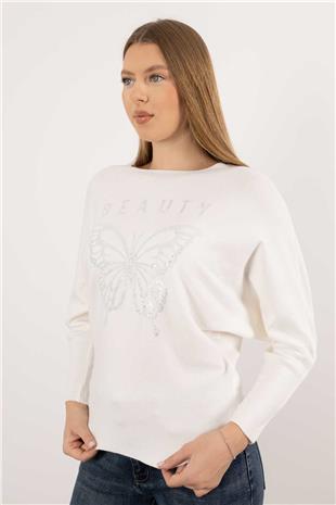 Kelebek Desen Pul Payet İşleme Triko