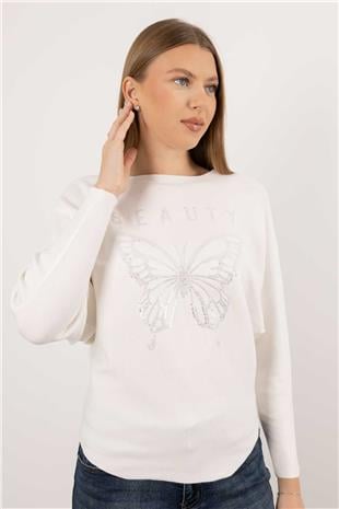 Kelebek Desen Pul Payet İşleme Triko