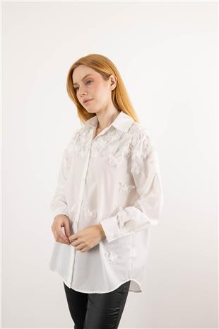 Kelebek Motif İşleme Detay Gömlek