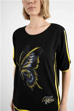 Kelebek Taş Baskı Detaylı Bluz