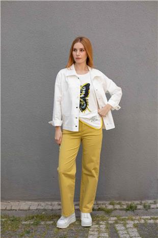 Kelebek Taş Baskı Detaylı Bluz