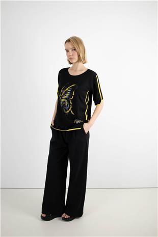 Kelebek Taş Baskı Detaylı Bluz