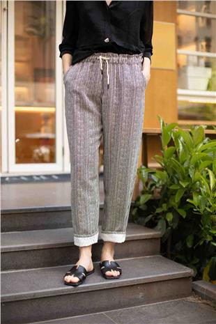 Kemerli Boru Paça Pantolon