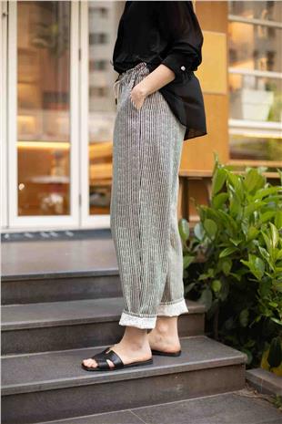 Kemerli Boru Paça Pantolon