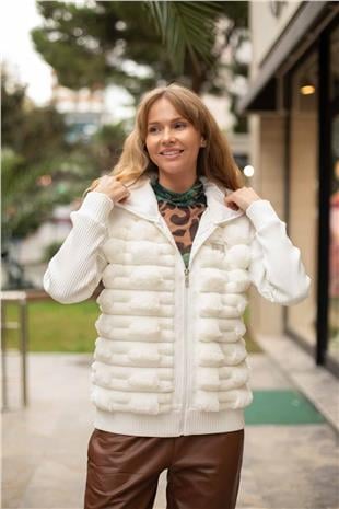 Kendinden Çizgili Peluş Mont