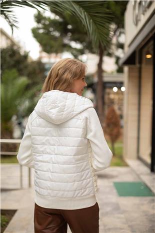 Kendinden Çizgili Peluş Mont