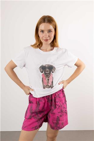 Kısa Kol Köpek Baskı Tişört