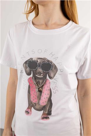 Kısa Kol Köpek Baskı Tişört