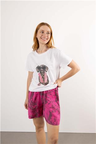 Kısa Kol Köpek Baskı Tişört