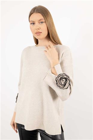 Kol Gül Desen Detaylı Triko