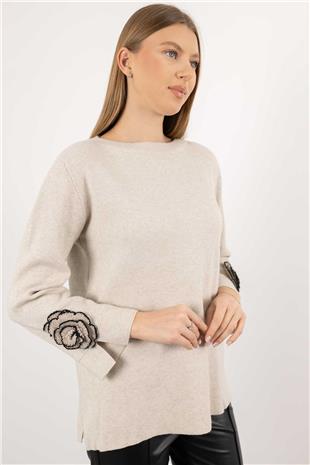 Kol Gül Desen Detaylı Triko