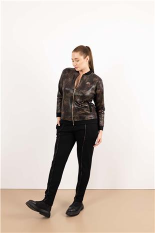 Krokodil Desenli Önü Fermuar Detaylı Pantolon Takım