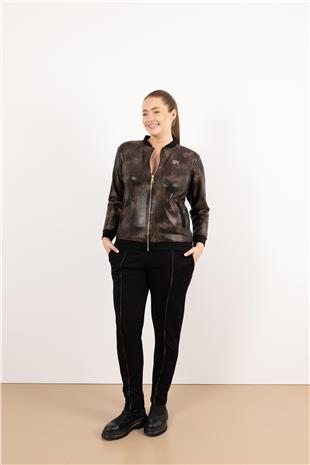 Krokodil Desenli Önü Fermuar Detaylı Pantolon Takım