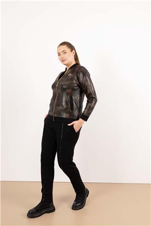 Krokodil Desenli Önü Fermuar Detaylı Pantolon Takım