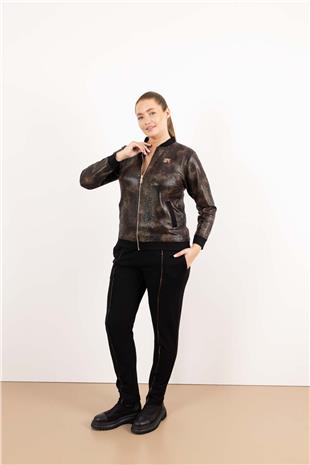 Krokodil Desenli Önü Fermuar Detaylı Pantolon Takım