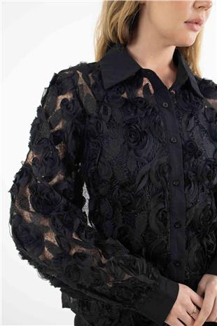 Lazer Kesim Gül Detay Gömlek