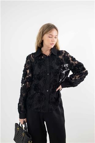 Lazer Kesim Gül Detay Gömlek