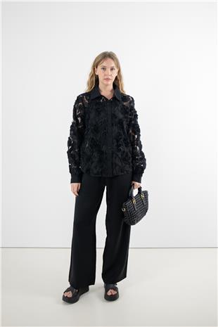 Lazer Kesim Gül Detay Gömlek