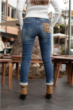 Leopar Desen Cep Detay Pantolon