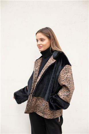 Leopar Desenli Kürk Mont