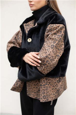 Leopar Desenli Kürk Mont