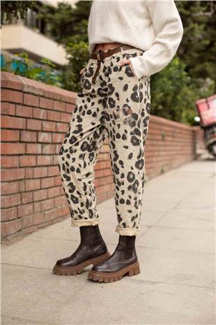 Leopar Desenli Likralı Pantolon