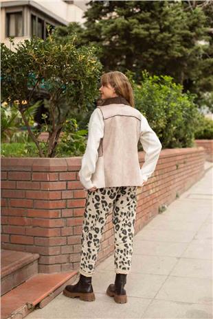 Leopar Desenli Likralı Pantolon