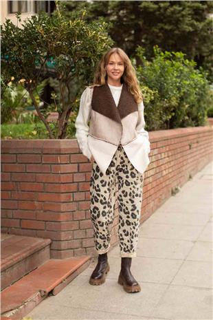 Leopar Desenli Likralı Pantolon