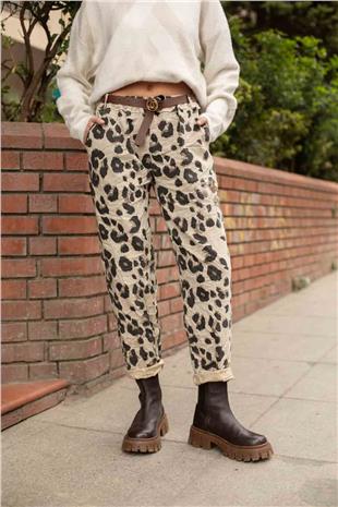 Leopar Desenli Likralı Pantolon