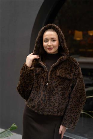 Leopar Detaylı Kürk Ceket