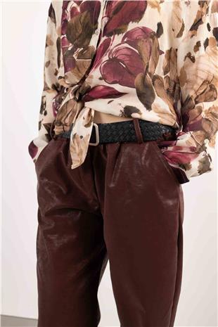 Nubuk Görünümlü Kemer Detay Pantolon