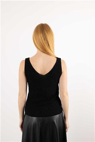 Omuz Bronş Detay Askılı Örme Bluz