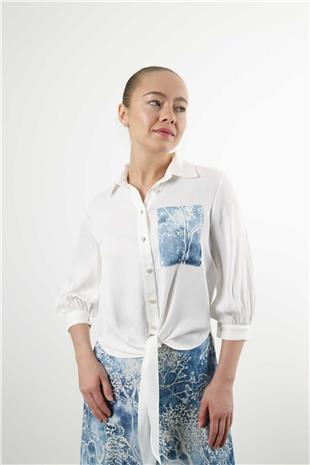 Ön Bağlama Detay Desenli Cep Takım