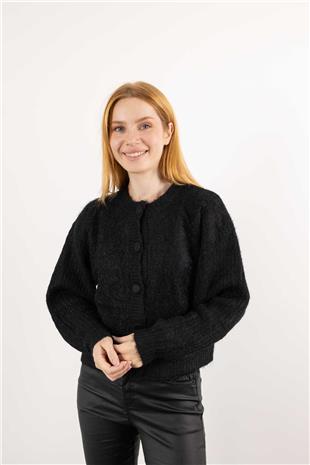 Ön Düğmeli Bisiklet Yaka Hırka