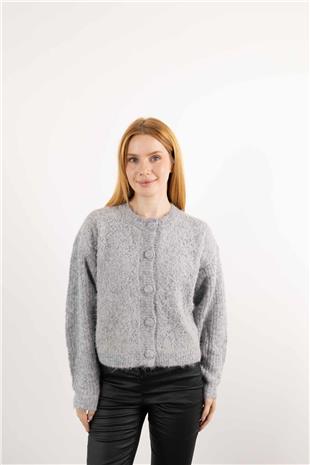 Ön Düğmeli Bisiklet Yaka Hırka