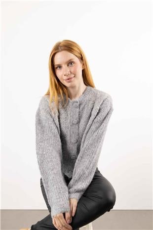 Ön Düğmeli Bisiklet Yaka Hırka