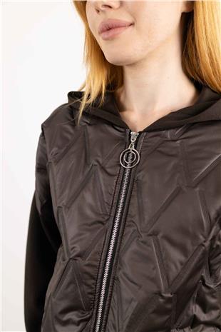 Ön Kapitone Desen Kapüşonlu Ceket