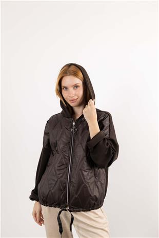 Ön Kapitone Desen Kapüşonlu Ceket