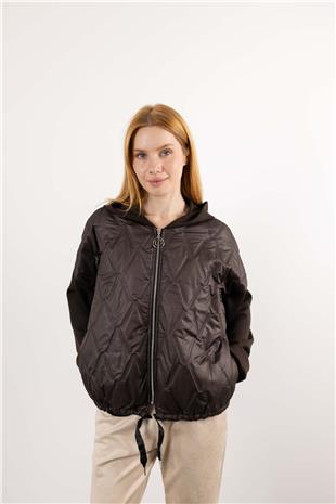 Ön Kapitone Desen Kapüşonlu Ceket