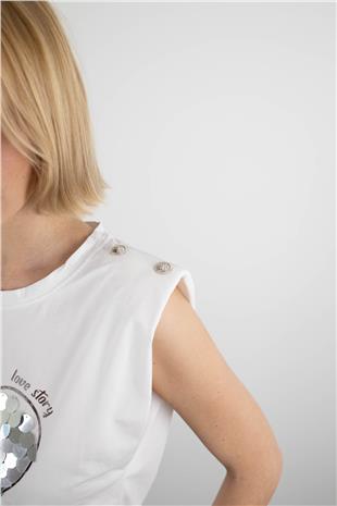 Önü Payet Kalpli Tshirt