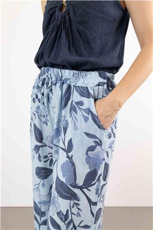 Orkide Desenli Keten Pantolon