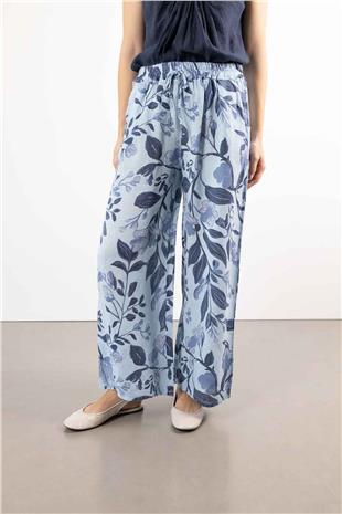 Orkide Desenli Keten Pantolon