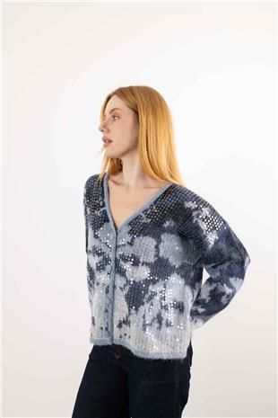 Oversize Pul Payet İşleme Detay Hırka