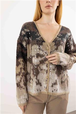 Oversize Pul Payet İşleme Detay Hırka