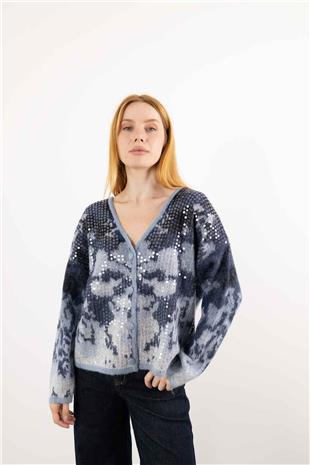 Oversize Pul Payet İşleme Detay Hırka