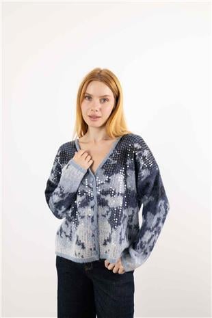 Oversize Pul Payet İşleme Detay Hırka