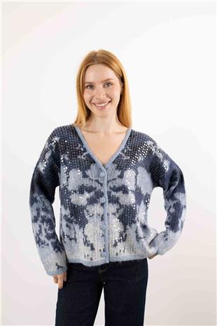 Oversize Pul Payet İşleme Detay Hırka