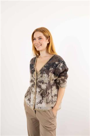 Oversize Pul Payet İşleme Detay Hırka