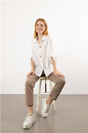 Paça Bel Gold Düğme Detay Pantolon