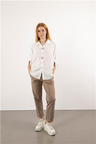 Paça Bel Gold Düğme Detay Pantolon